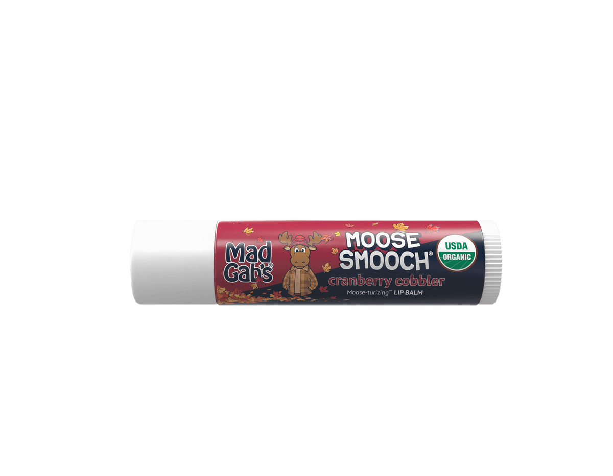 Mad Cat's Moose Smoosh Cranberry Ointment lip balm tube on a solid white background.