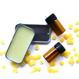 Mad Gab's Unplugged fun DIY Organic Shea Butter Lip Balm Kit - Makes 10 Lip Balms - Shown in Image are the essential oils, shea butter and finished product